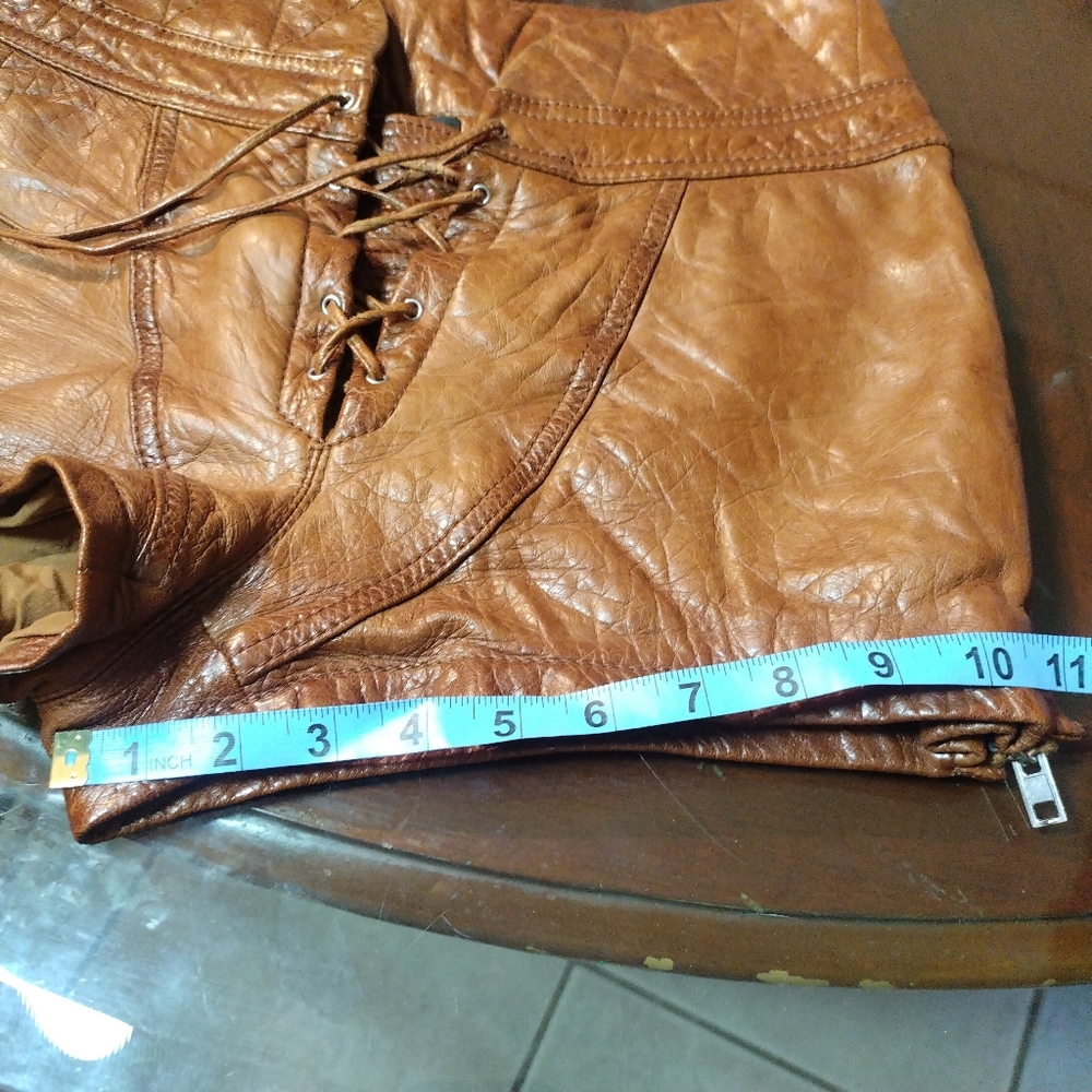 Alexander Wang Tan Leather Lace-Up High Waist Shorts - Picture 9 of 10
